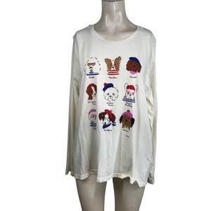 J. CREW - WOMEN'S XXL - CREAM LONG SLEEVE CREW NECK DOG PRINT COTTON TOP
